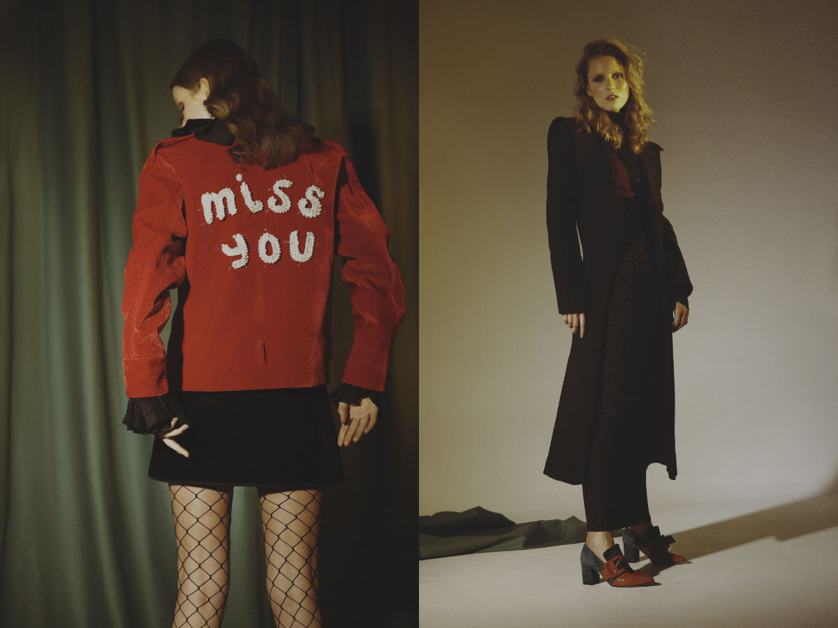total look MARIANNA SENCHINA earrings ELLEN CONDE . coat and top MARIANNA SENCHINA dress MARIOS shoes FABIO RUSCONI
