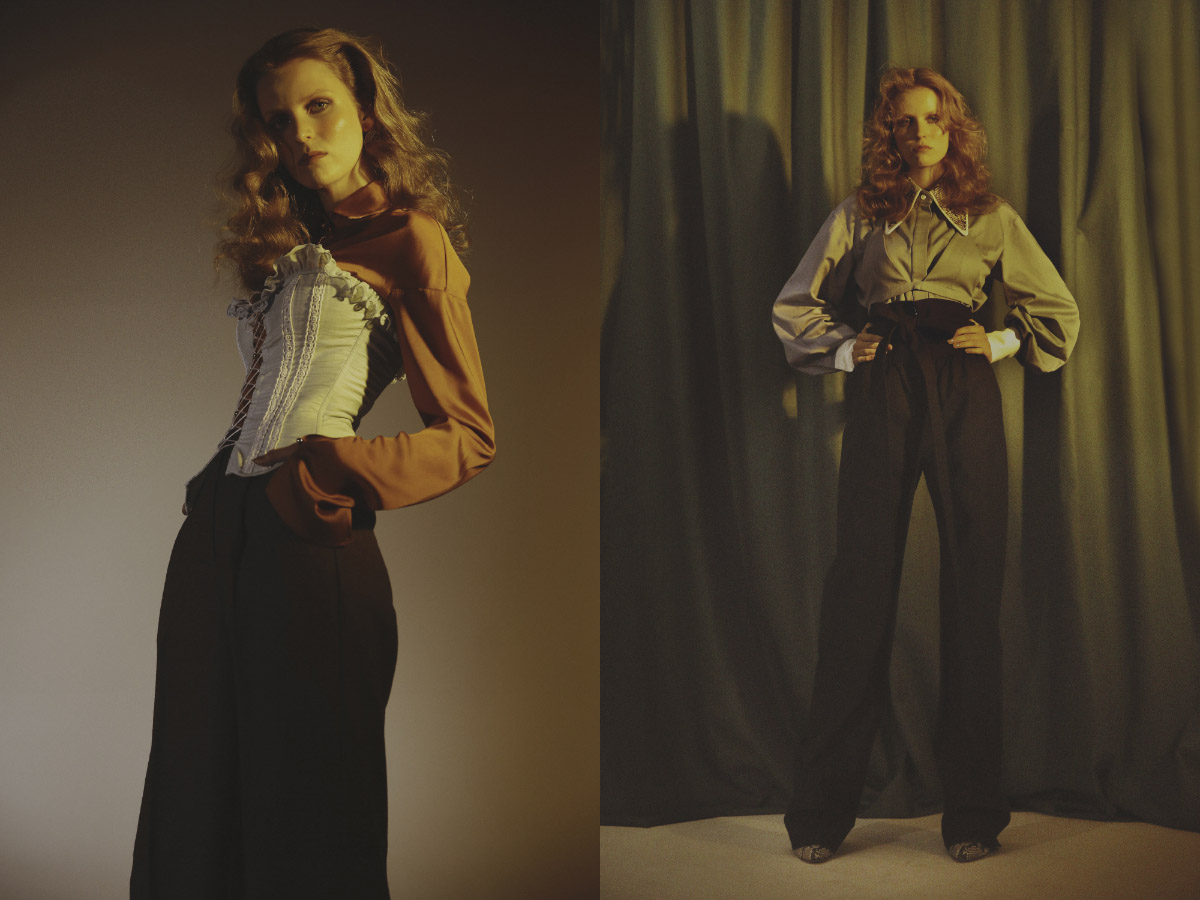  shirt MARCO CORSO pants MARIANNA SENCHINA corset VINTAGE . shirt MARIANNA SENCHINA pants ALEXIS MABILLE boots FABIO RUSCONI