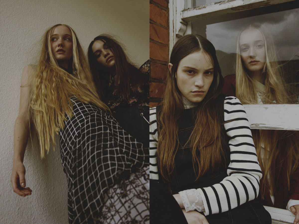 Elizabeth wears skirt PREEN LINE and Amelia wears shirt STYLIST'S OWN pants MONKI . Amelia wears jumpsuit LF MARKEY shirt NORSE PROJECTS top STYLIST'S OWN