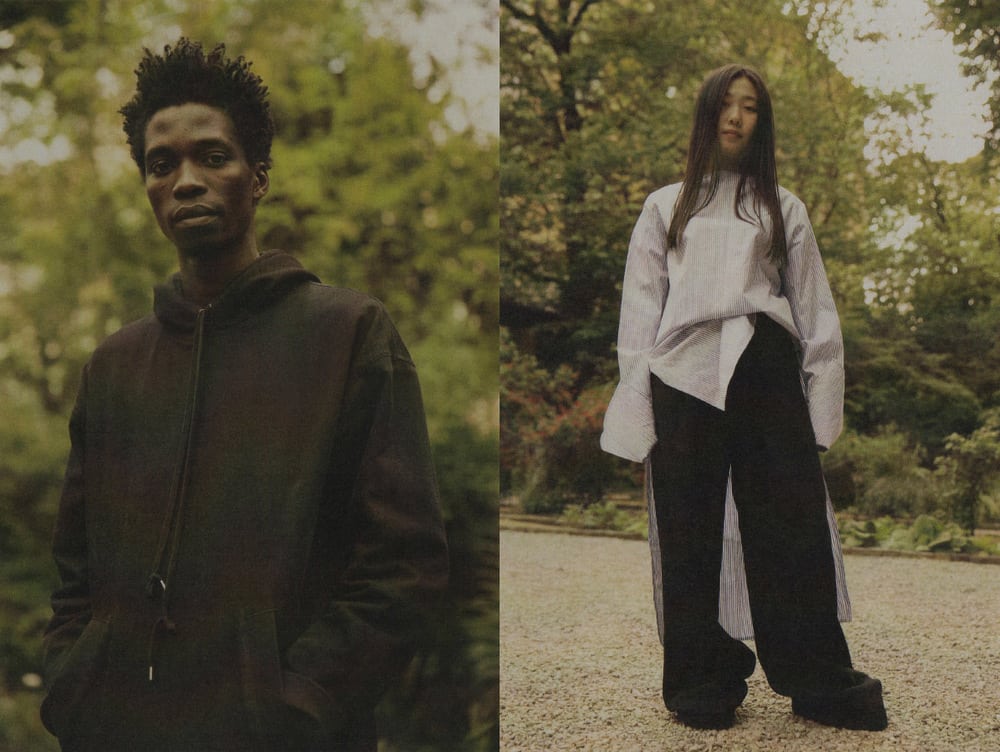 Nino wears pullover MODEL'S OWN . June wears shirt LUCIO VANOTTI pants NOBI TALAI