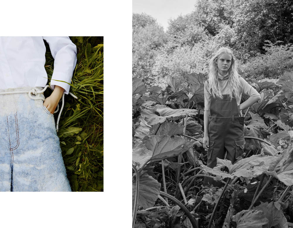 shirt MINJU KIM pants ANNA BORNHOLD . Greta wears turtleneck SAMPLE CM dungarees MINJU KIM