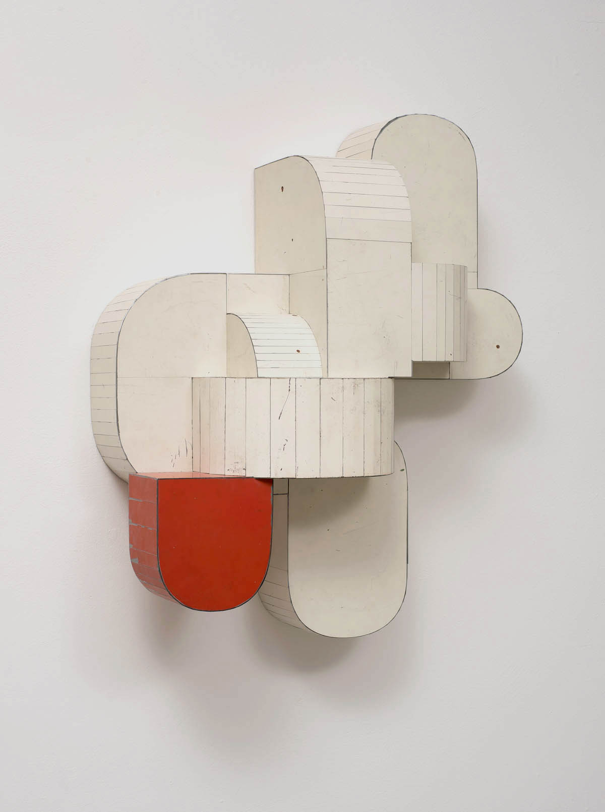 Safety Device, 2015, Salvage Steel, Marine-grade Plywood, Silicone, Vulcanized Rubber, Hardware, Chemicals, 60.96 x 50.8 x 20.32 cm. Consigned to Robischon Gallery, Denver, Colorado