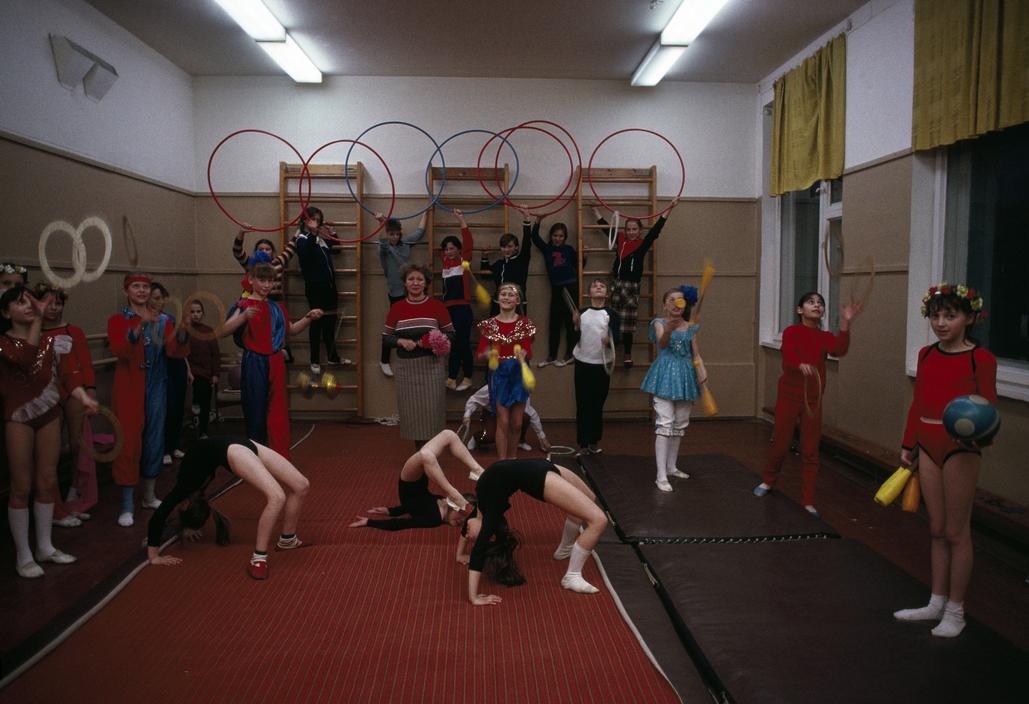 Russia, Moscow, 1988, Children working on their circus lessons at the Young Pioneers Palace