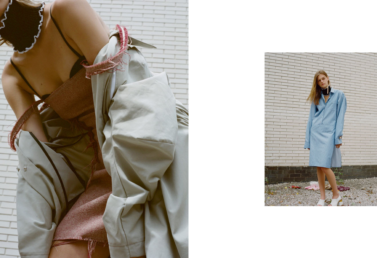 coat BACK dress JH ZANE bra EMMA DAVYS collar J.W.ANDERSON . dress VETEMENTS shoes A.W.A.K.E. earring CELINE bracelet MAWI collar J.W.ANDERSON