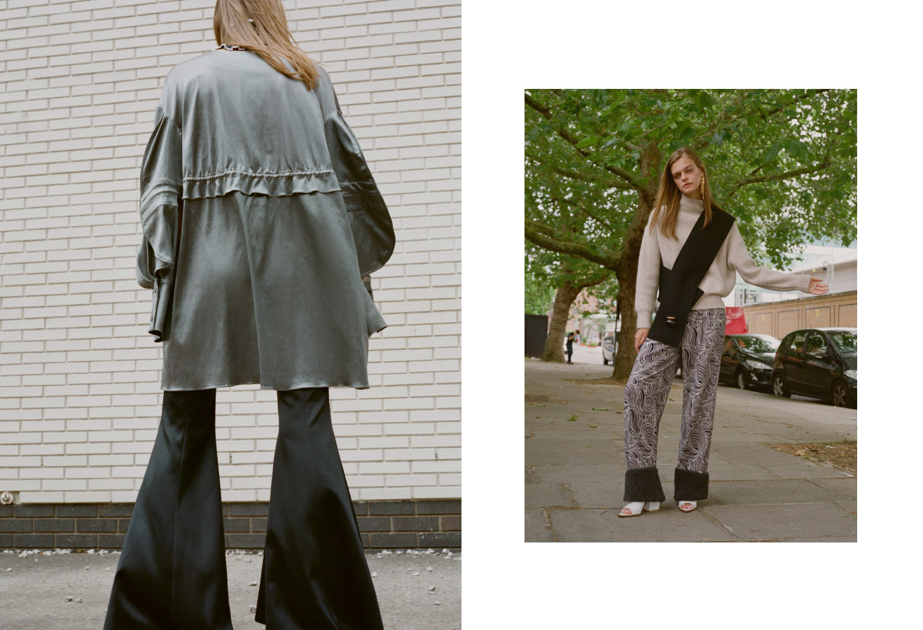 dress DANIELLE ROMERIL pants GAYEON LEE . sweater JAC AND JACK pants SHAO YEN scarf OMER ASIM shoes A.W.A.K.E. earring LOEWE