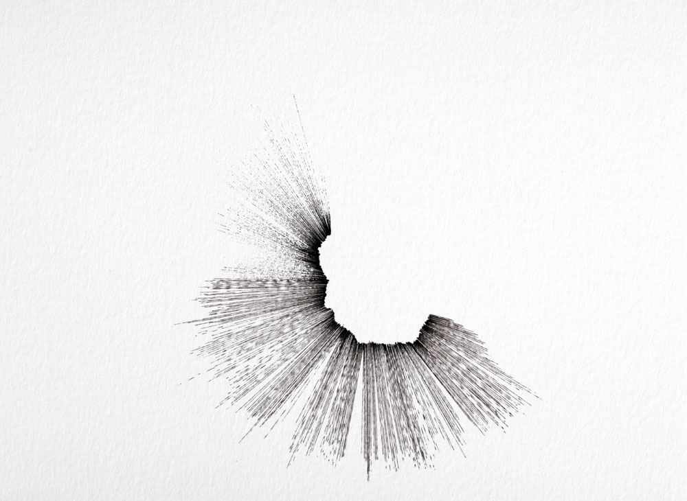 Les Fragments, 2015, drawing series ink on paper 14,9x19,9 cm each. Image: Adeline Moreau