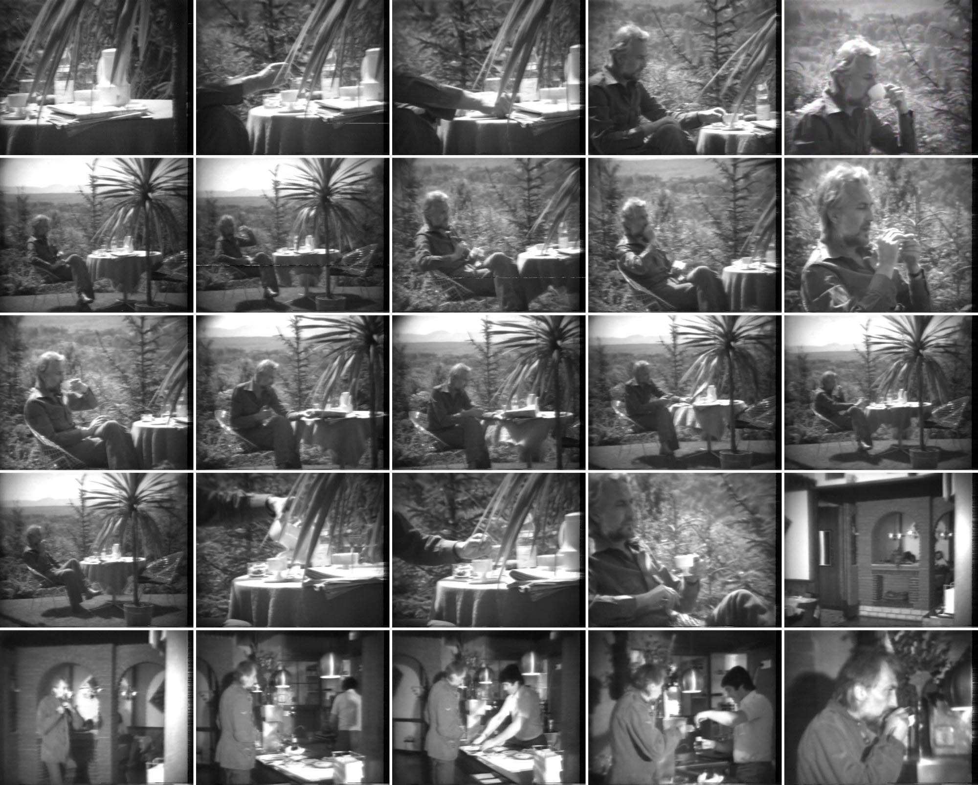 The Daily Ritual of Drinking Coffee video-performance, Ingrid Dacić Gallery, Tübingen, Germany. 1976, b/w movie, sound movie