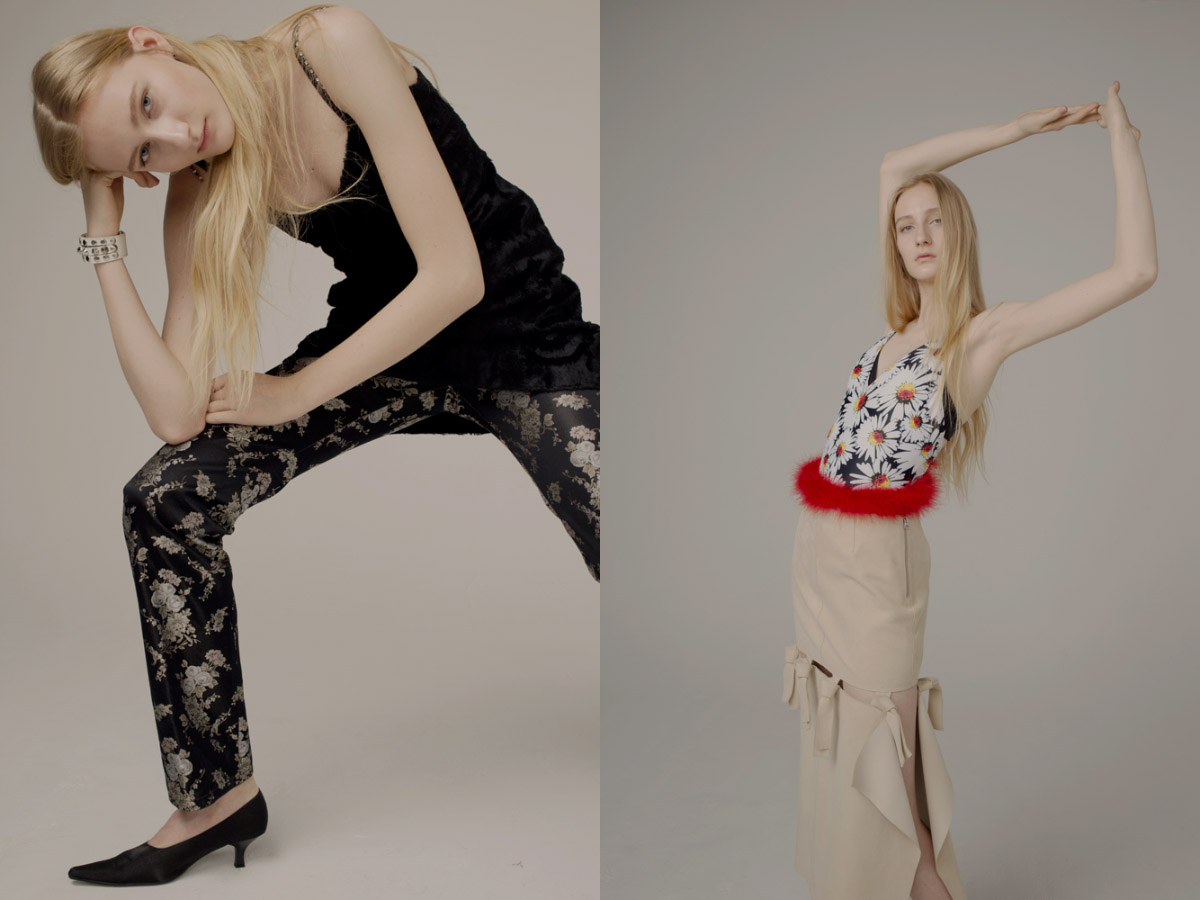 dress VERSACE pants BALENCIAGA jewellery and shoes STYLIST’S OWN . swimsuit FILIPPA K skirt ACNE STUDIOS marabou STYLIST’S OWN
