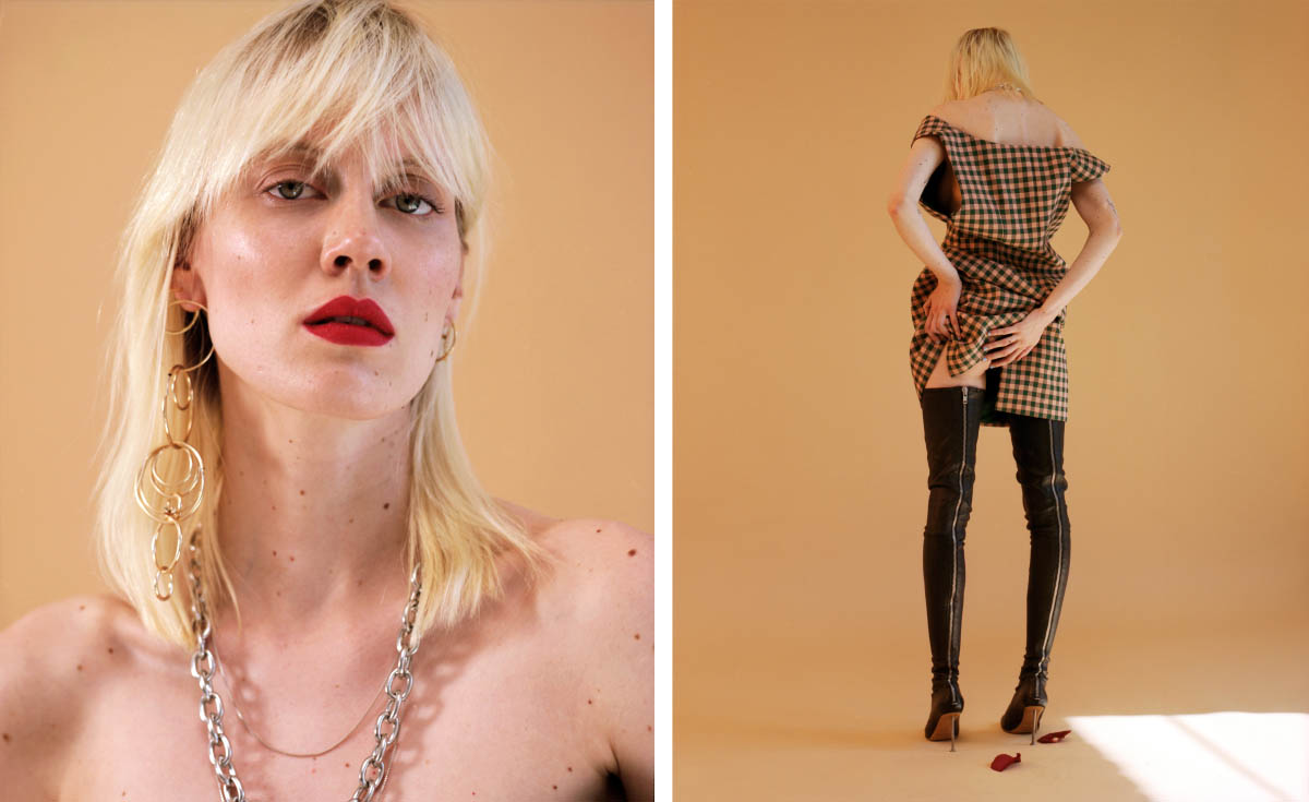 jewellery WEEKDAY . dress PRADA boots MAISON MARGIELA