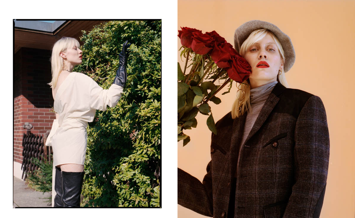 dress WEEKDAY boots MAISON MARGIELA . suit HERR VON EDEN hat VINTAGE turtleneck COS