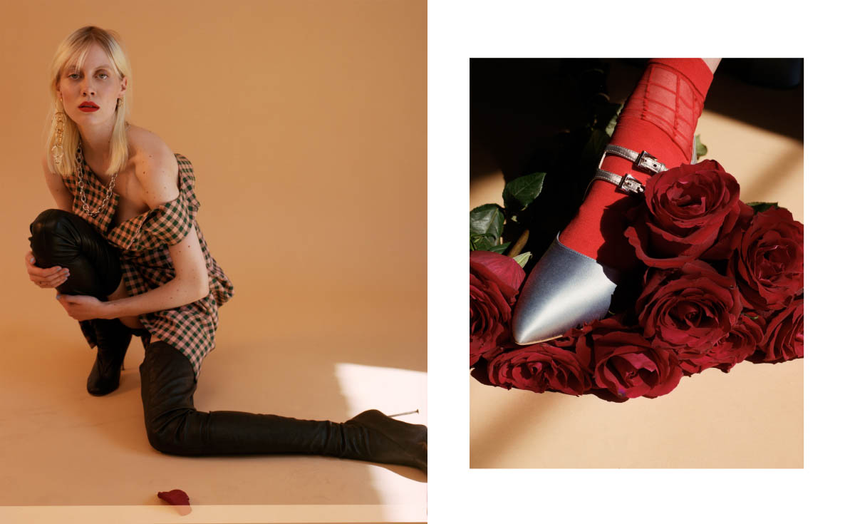 dress PRADA boots MAISON MARGIELA . socks COS shoes PRADA