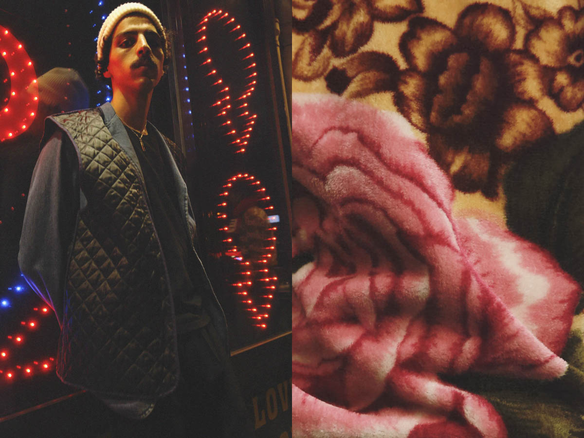 Nassim wears hat and necklace MODEL'S OWN jacket 69 pants and vest STYLIST'S OWN . pullover ANDREA CREWS
