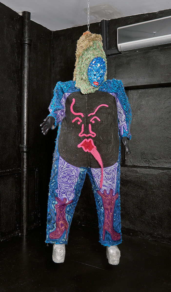 Night, 2016, fabric, thread, rhinestones, wood, chain, tape, 223.52 x 77.47 x 63.5 cm