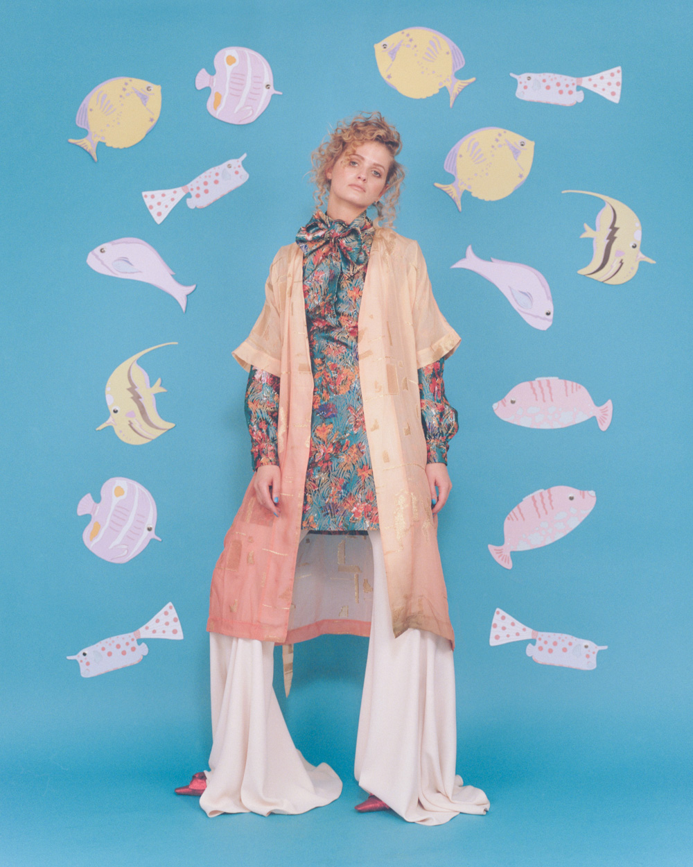 kimono STINE GOYA dress YSL pants LANA MUELLER shoes MOSCHINO