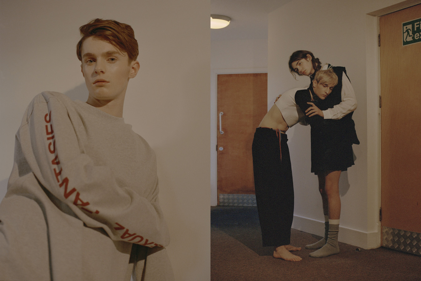 Harry wears sweater VETEMENTS . Lewis wears top FENTY x PUMA pants JW ANDERSON . Johnny wears shirt 120% LINO jumper RAF SIMONS