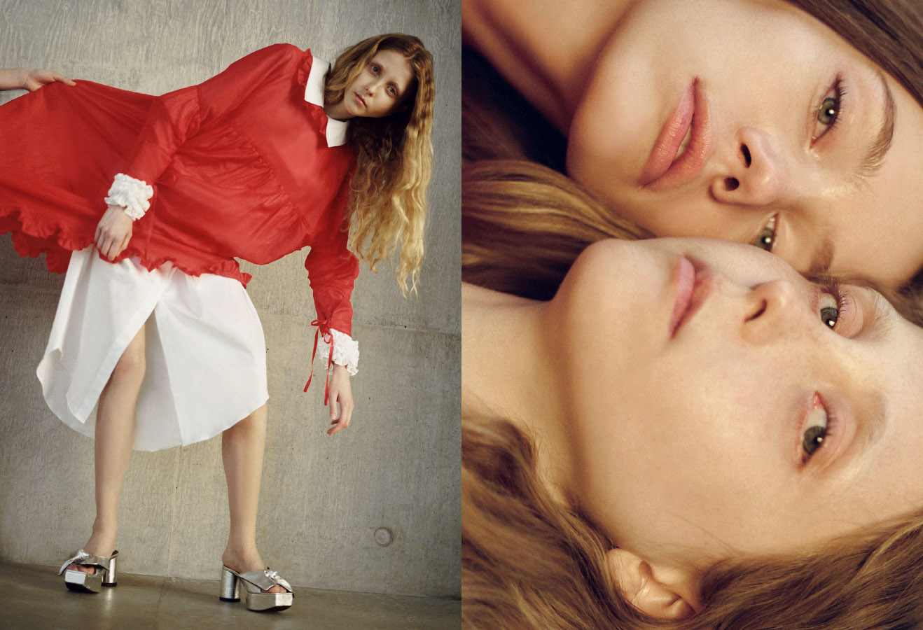 Franny wears white shirt CECILIE BAHNSEN red shirt MASHAEL ALRAJHI shoes IRENE SJ YU