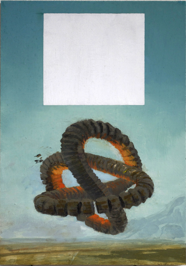 Tracing a pink beam of light (after Valis. Italian edition), 2012, oil on board, 28 x 19 cm