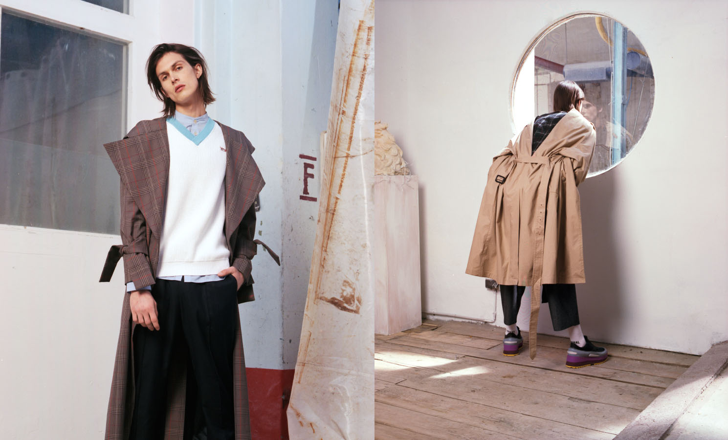 coat ANTONIA GOY vest SUNNEI shirt and pants A KIND OF GUISE . coat VETEMENTS pants AGANOVICH socks WEEKDAY sneakers ADIDAS x RAF SIMONS
