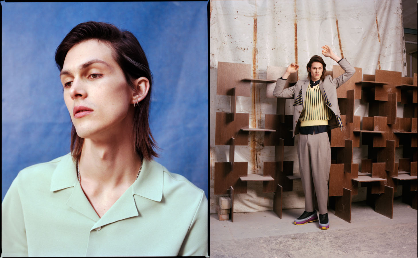 shirt VALENTINO necklace MODEL‘S OWN . suit and shirt A KIND OF GUISE shoes ADIDAS x RAF SIMONS
