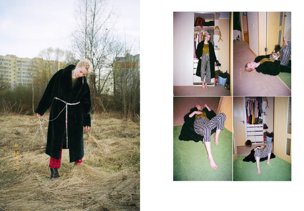 pants STYLIST'S OWN fur coat VINTAGE shoes RALPH LAUREN . pants VENT D'ORAGE top MOSCHINO