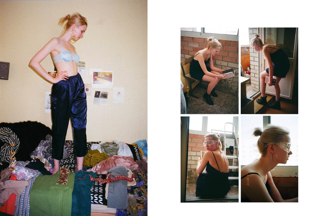 pants STYLIST'S OWN bra INTIMISSIMI . dress FRENCH CONNECTION earring JUSTINE CLENQUET shoes RALPH LAUREN