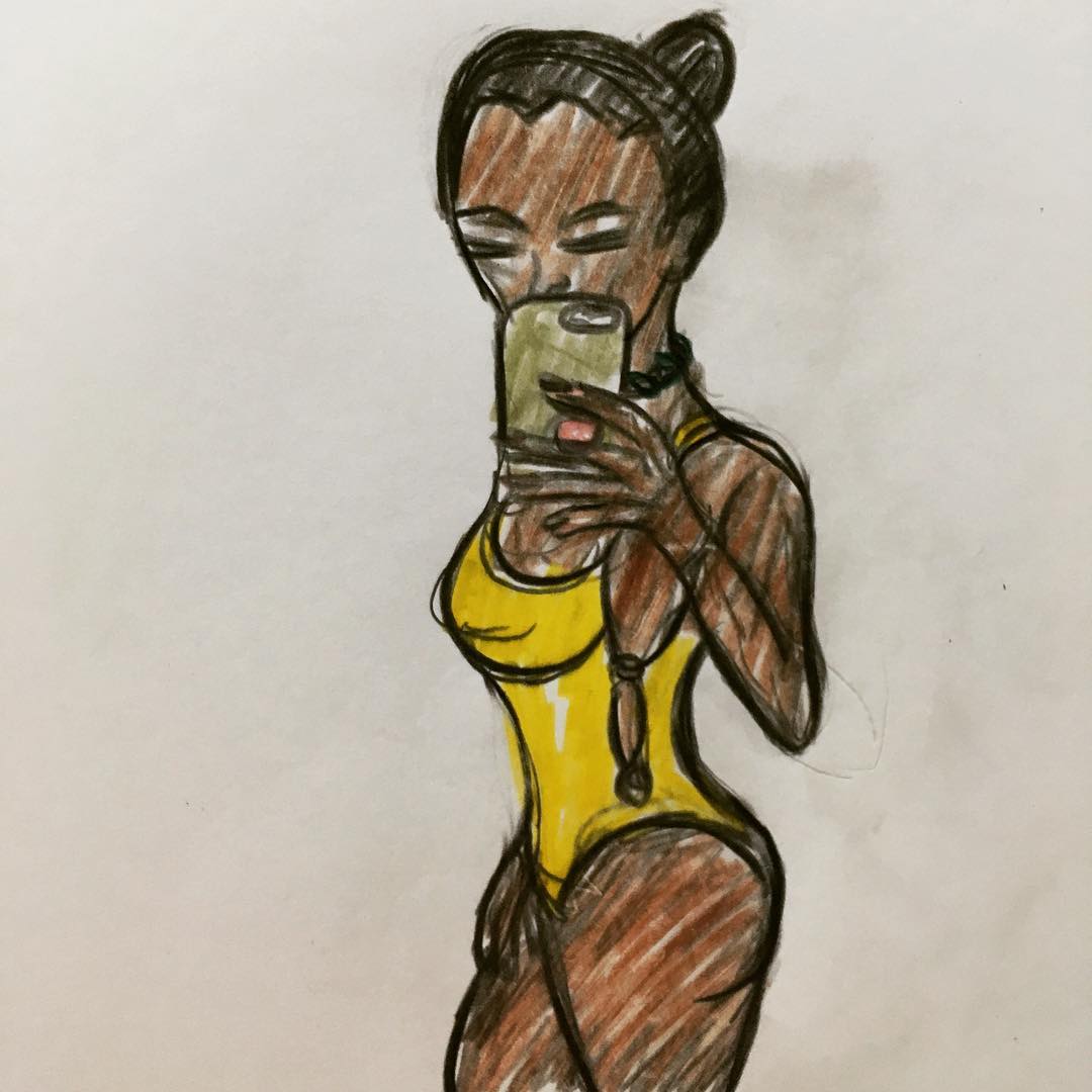 Serena William's pregnancy announcement selfie drawing.