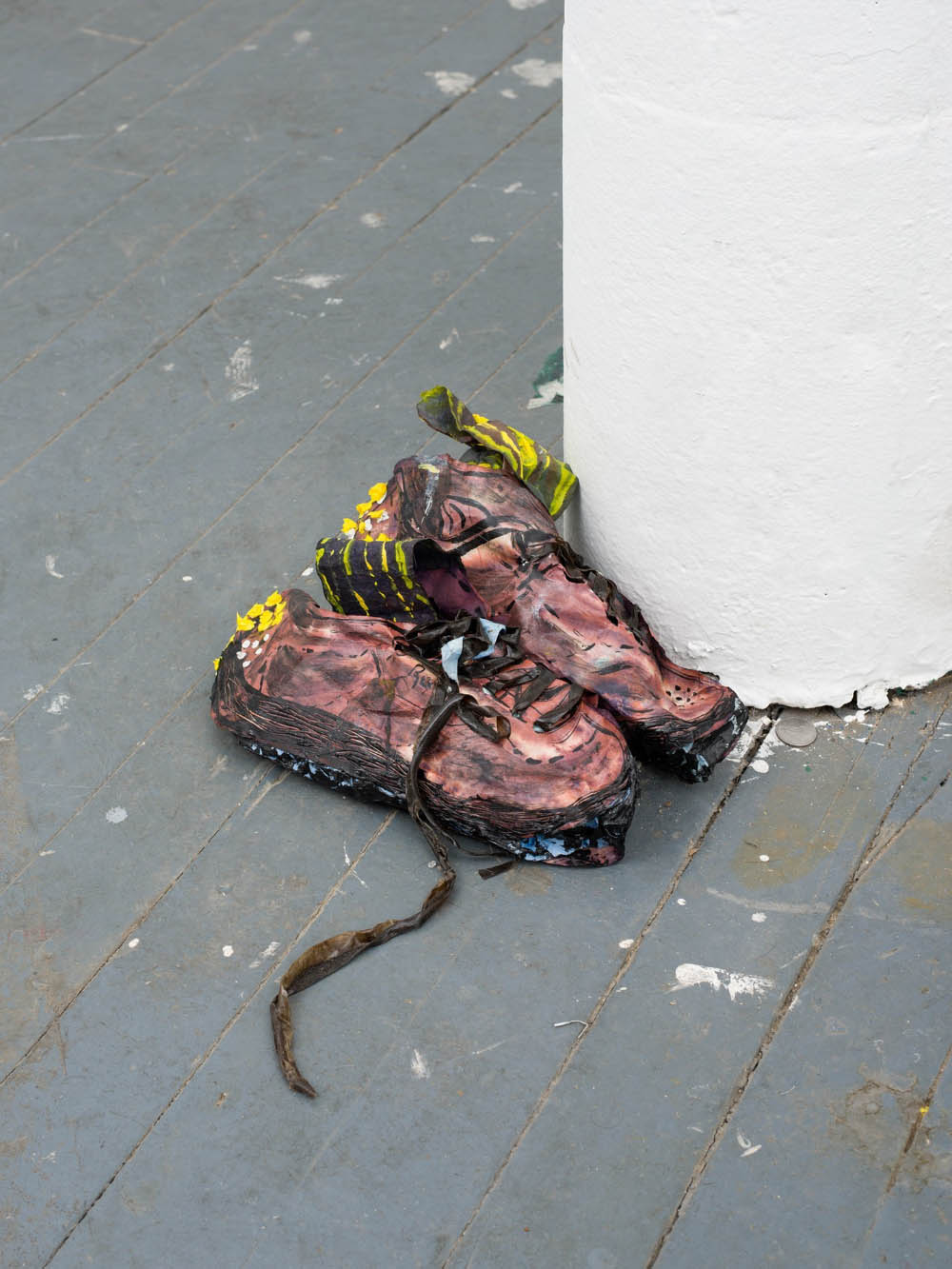 Kati's Reeboks, 2016, acrylic, fabric dye and Okawara paperoverall, 10 x 17 x 6 inches