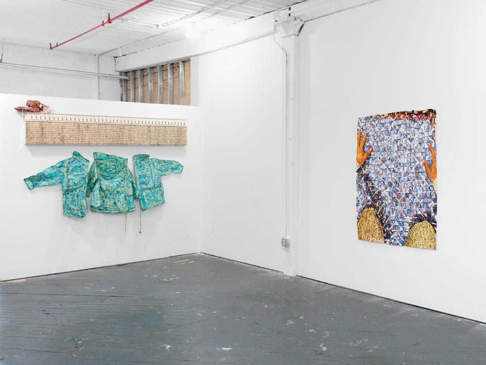 Installation view, Meena Hasan and Cal Siegel - wallflower frieze, 6BASE, Bronx, NY, 2017