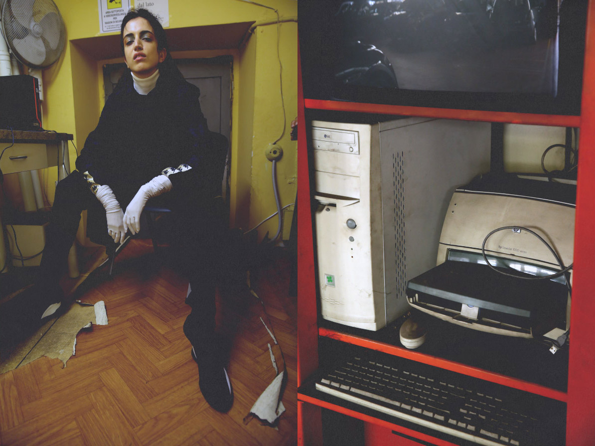 polo and gloves ANTEPRIMA hoodie and sweatpants KAPPA KONTROLL blazer GABRIELE COLANGELO boots VIC MATIÈ