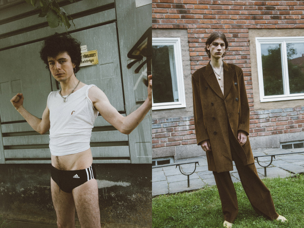 t-shirt STYLIST’S STUDIO speedos ADIDAS chain STYLIST'S STUDIO . corduroy suit OUR LEGACY stockings PUNKT SHOP necklace STYLIST’S STUDIO