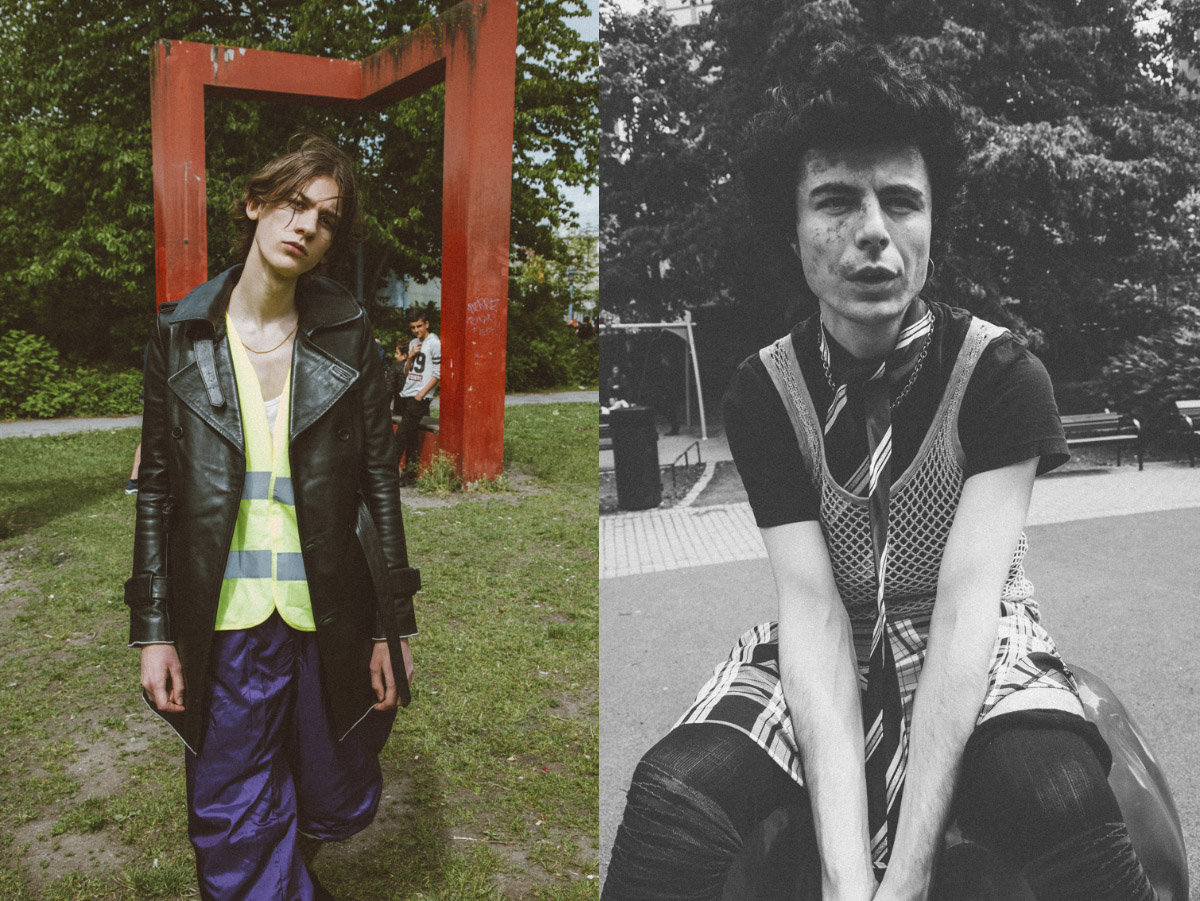 leather trench-coat HAAL tracksuit trousers HUMANA SECOND HAND linen NUDIE JEANS chain MODEL’S OWN. t-shirt vintage COMMES DES GARÇONS tie HOPE socks HAAL