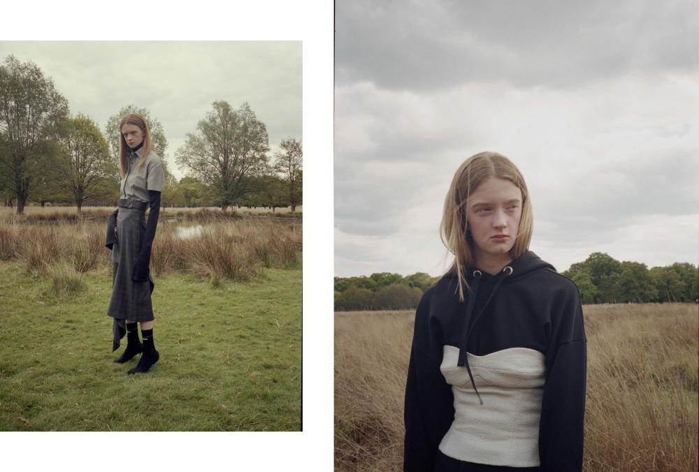shirt VERSACE top OFF-WHITE skirt BALENCIAGA skirt ROBERTA EINER boots VETEMENTS . corset JH ZANE hoody ACNE STUDIOS