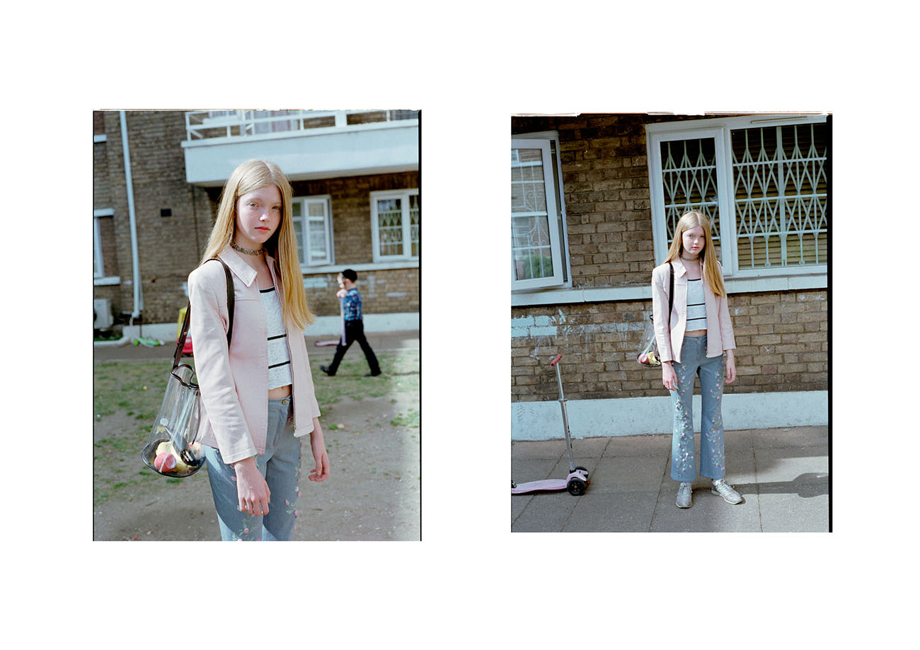 jacket jeans and top ESCADA choker FRECKLE SEOUL shoes NEW BALANCE bag THE OPEN PRODUCT