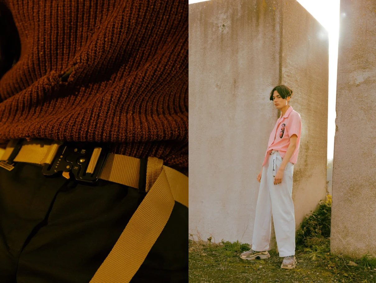 vest DRIES VAN NOTEN belt ALYX pants KRIS VAN ASSCHE . sunglasses CHRISTIAN DIOR shirt STYLIST’S OWN pants DRIES VAN NOTEN belt GOSHA RUBCHINSKIY shoes BALENCIAGA