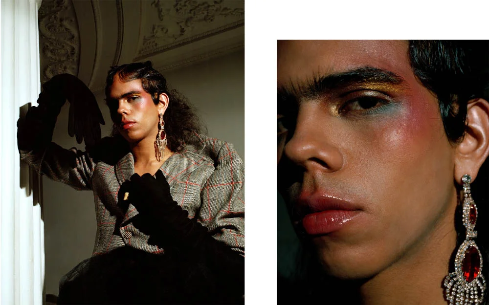earrings STYLIST’S OWN gloves VICTOR KLIJSEN jacket NINAMOUNAH