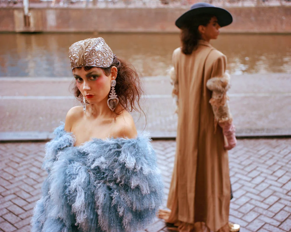 Dion dress NINAMOUNAH hat STYLIST’S OWN STYLIST’S OWN jacket VICTOR KLIJSEN Luan hat STYLIST’S OWN jacket VICTOR KLIJSEN pants VICTOR KLIJSEN gloves VICTOR KLIJSEN