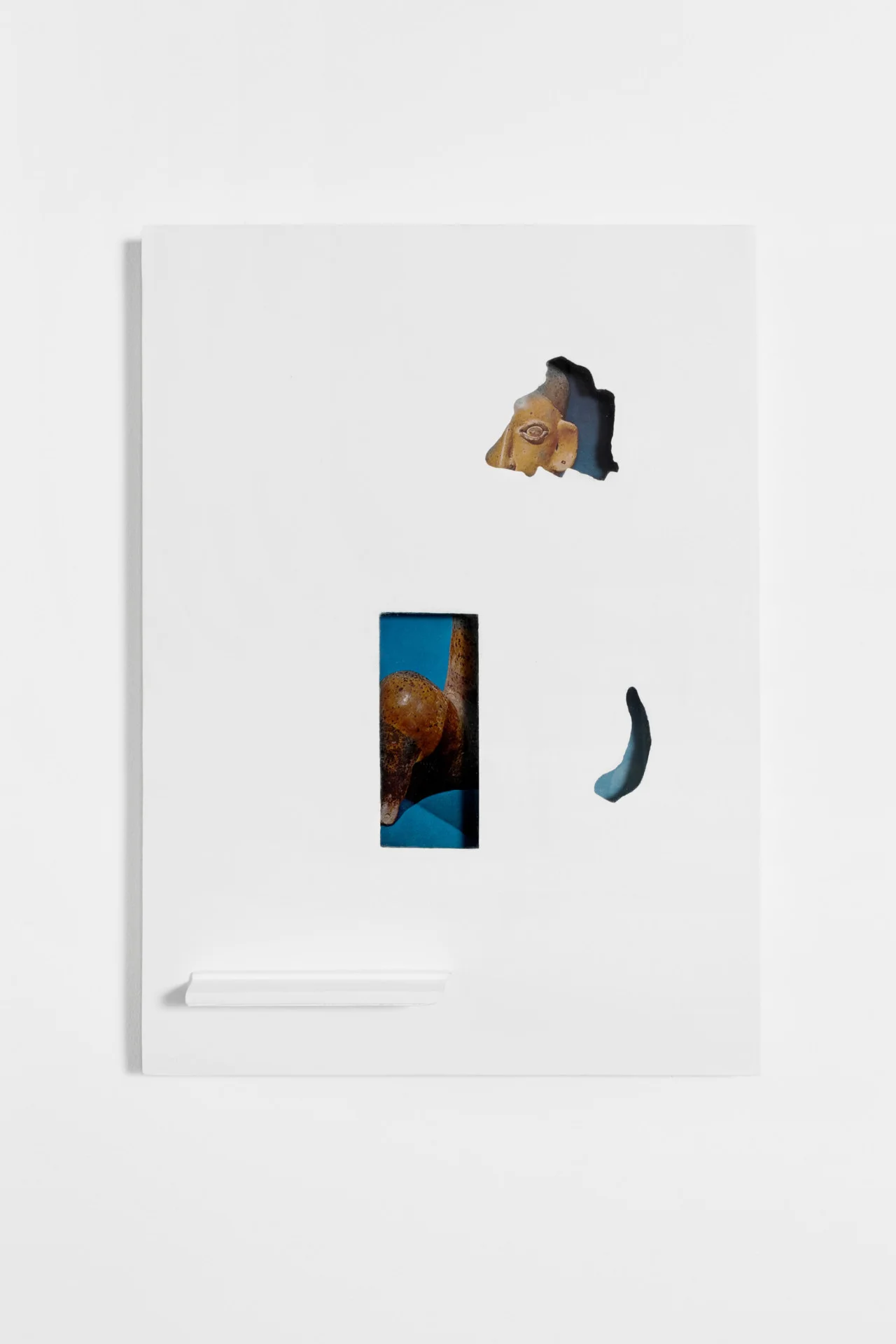 Untitled, 2018, found image, glass, wood, intonachino, wall paint; 31cm x 44cm x 4cm