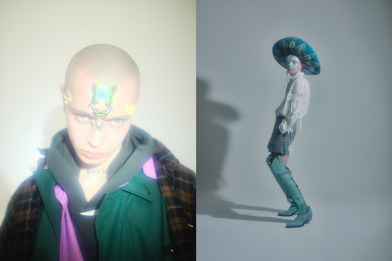 check shirt, coat and shirt SYU HOMME FEMM hoodie NEONSIGN . shirt SYU.HOMME FEMM shorts NAMECHEKO boots NEITH NYER