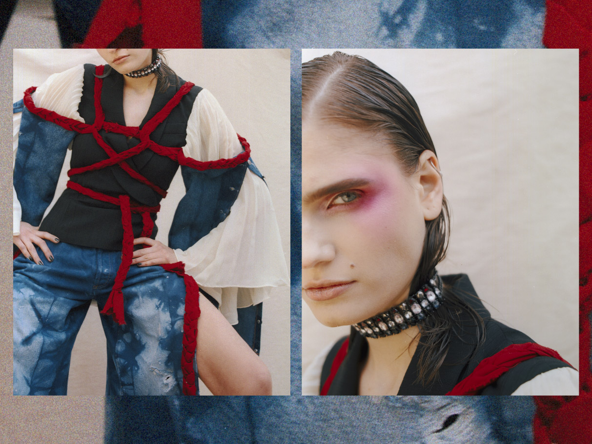 jacket ATELIER ROSE MICHELLE sleeves pant & belt BLEU CHOSE