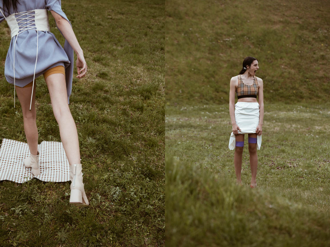 top MARIOS sweater LUCIO VANOTTI shorts AMERICAN VINTAGE shoes VIC MATIE . sports bra BURBERRY skirt ALBERTO ZAMBELLI stockings AGENT PROVOCATEUR shoes VIC MATIE hairclips STYLIST’S OWN