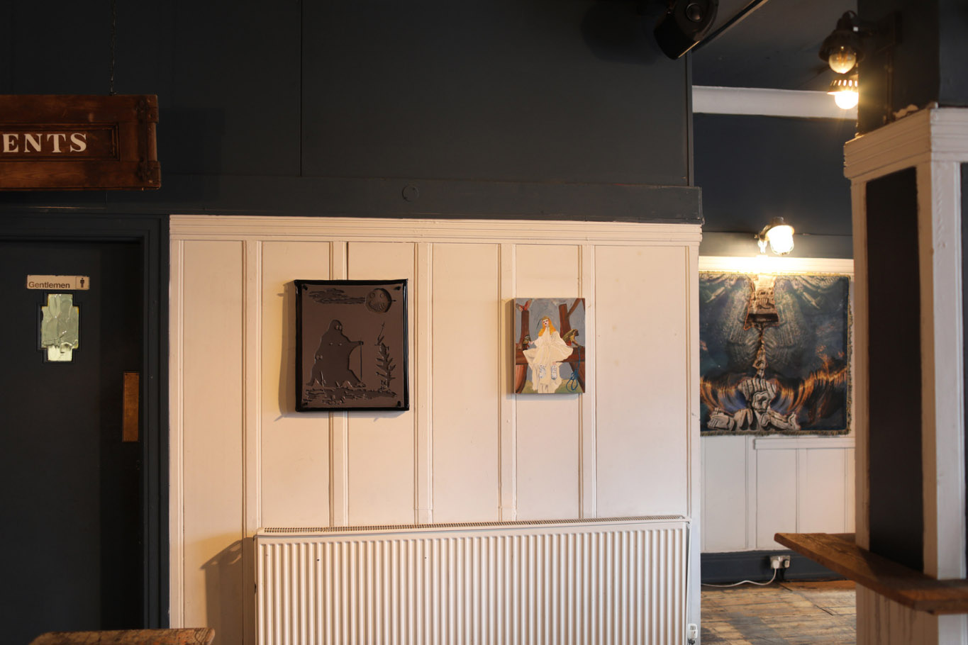 ABSINTHE §1; (left to right) Jesse Pollock, Sheppey Scorpion Hunting (2019); Rhiannon Rebecca Salisbury, Two By Two (2019); and Alia Hamoui, Tidal Crest (2019)