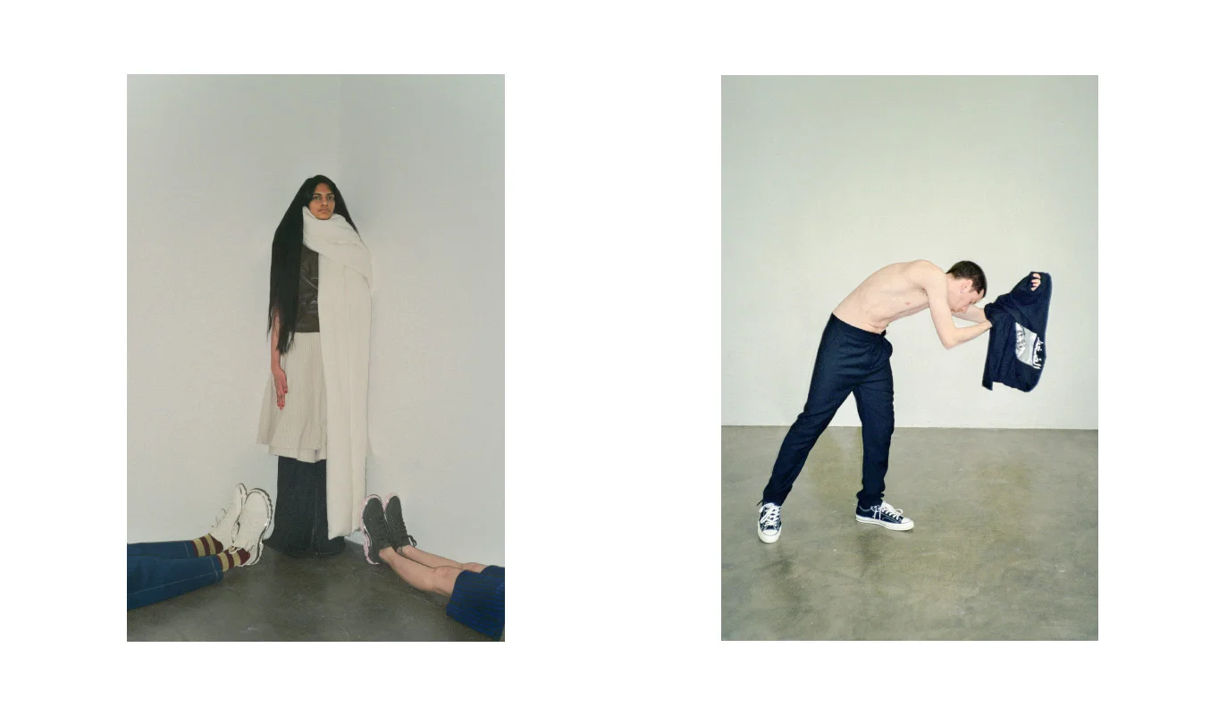 doriano wears trousers LUCIO VANOTTI archive socks MARNI archive shoes RAF SIMONS . patricia tank top MARNI skirt RENLI SU trousers KIKISHENZZ shoes STYLIST’S OWN scarf RICK OWENS . jyoon wears dress MARNI archive shoes RAF SIMONS . riccardo wears t-shirt PRESSURE PARIS trousers ACNE STUDIOS archive shoes CONVERSE