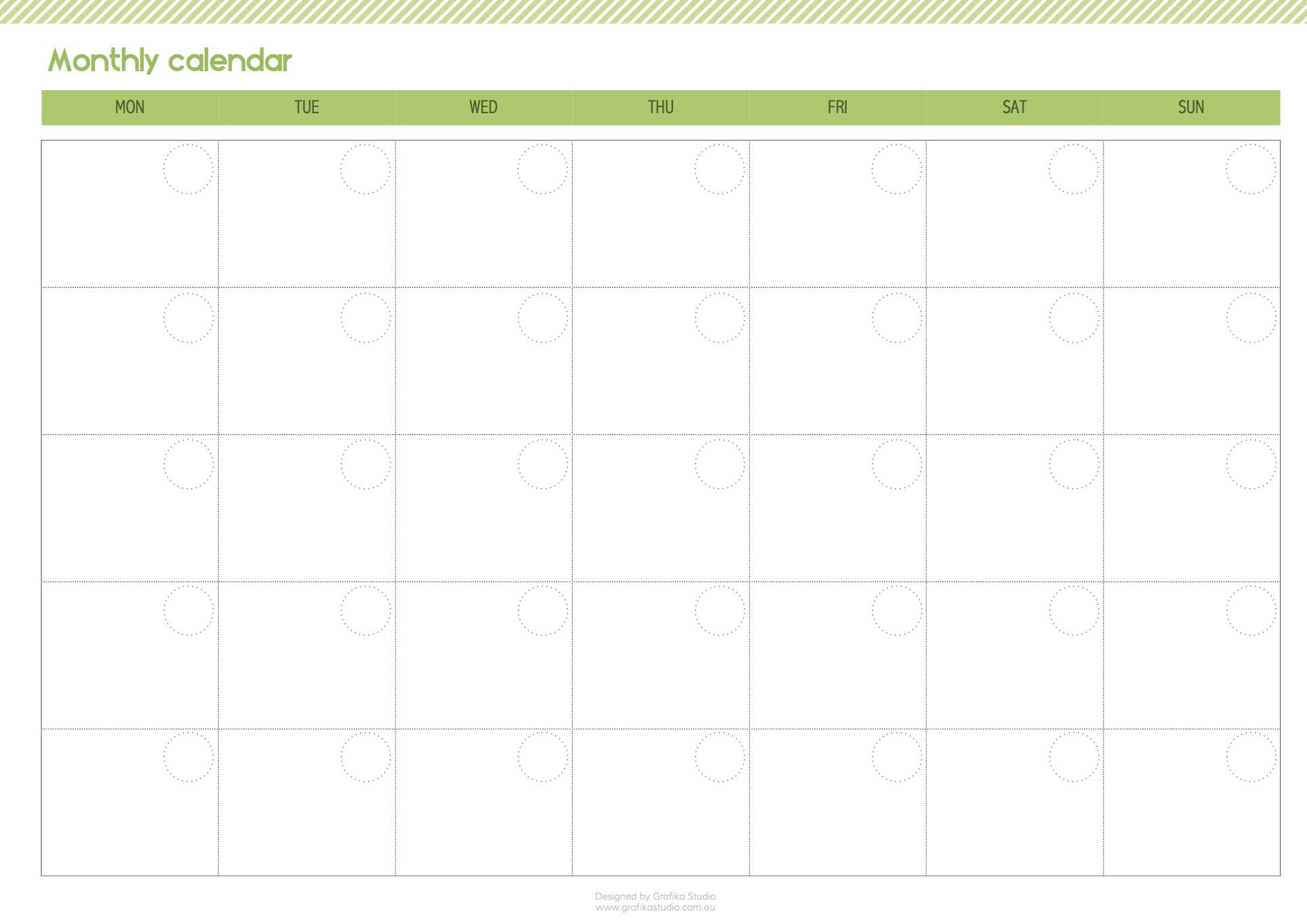 Printable monthly calendar. Click on the image to download pdf