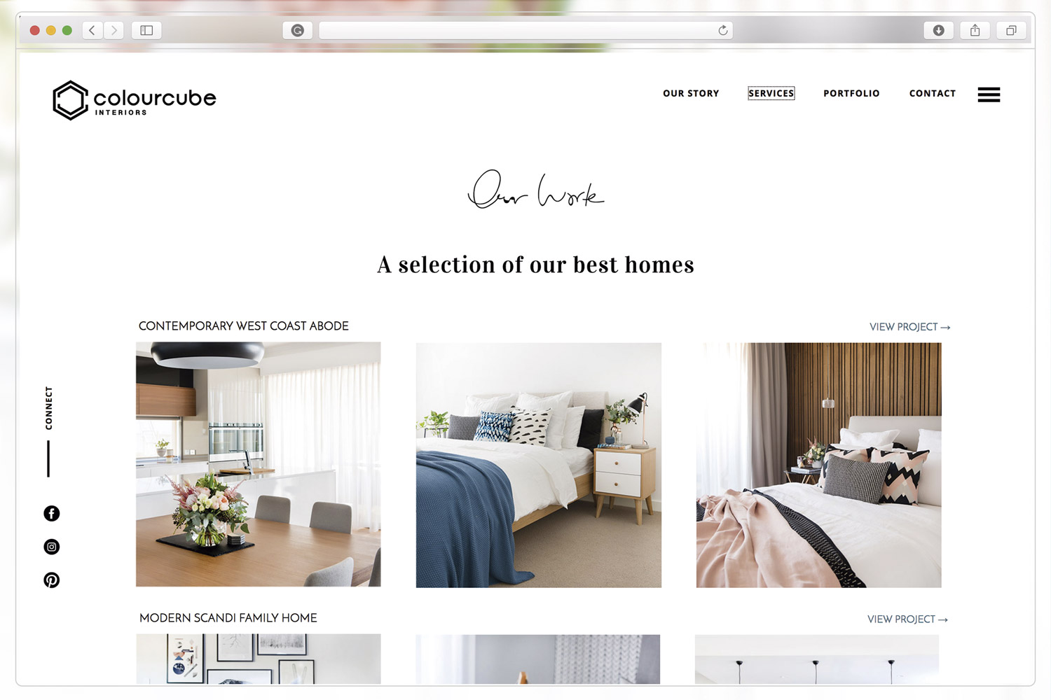 Portfolio page of ColourCube Interiors website