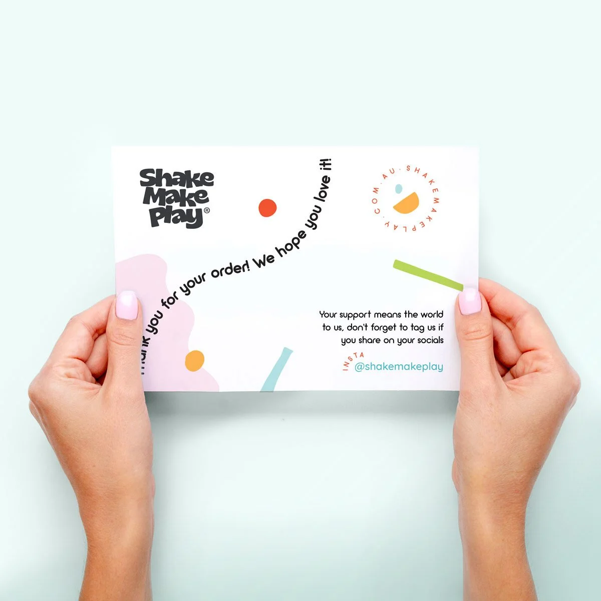 Shake Make Play thank you cards design