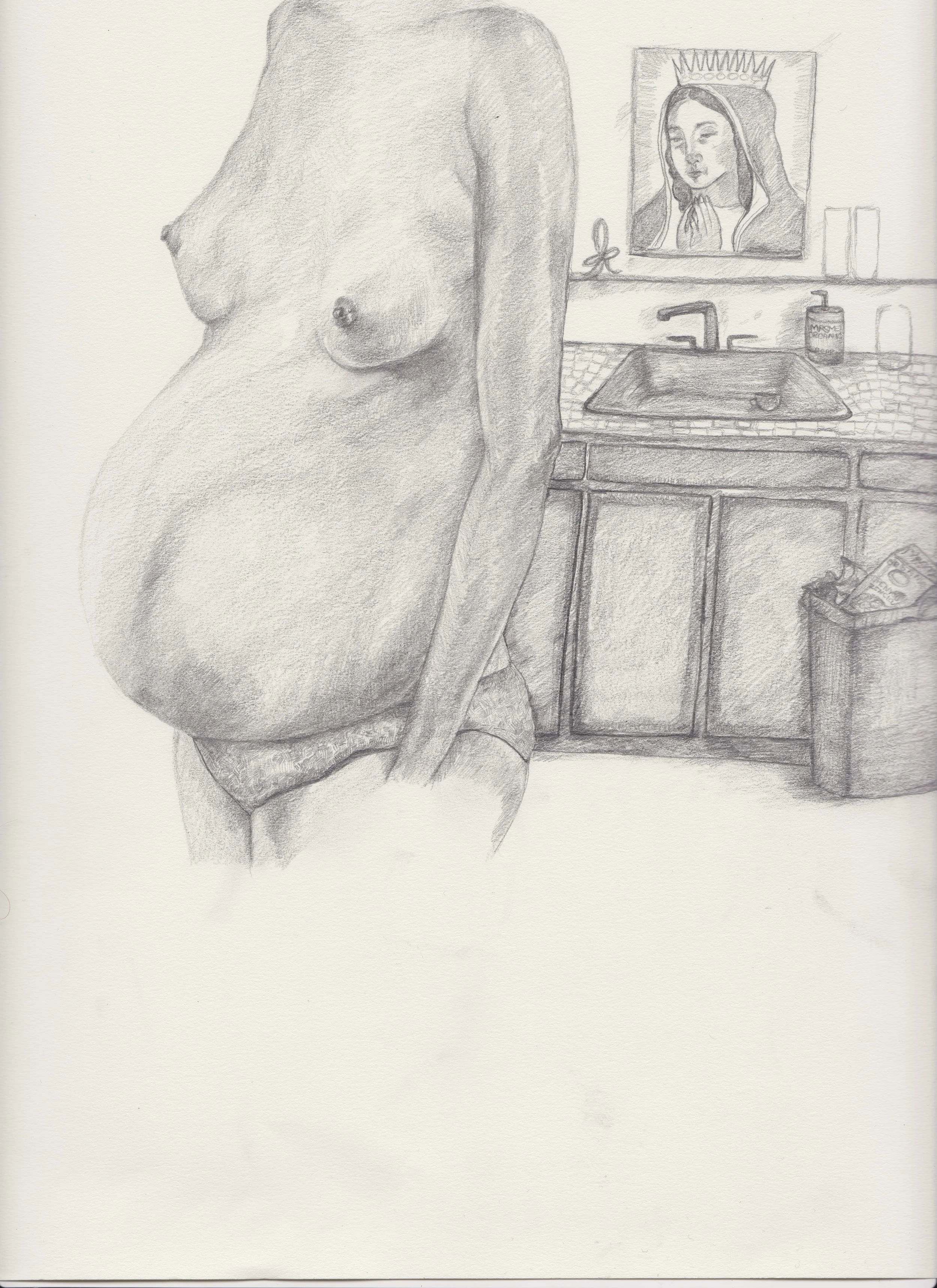 drawing of pregnant woman in kitchen, 2018 .jpg
