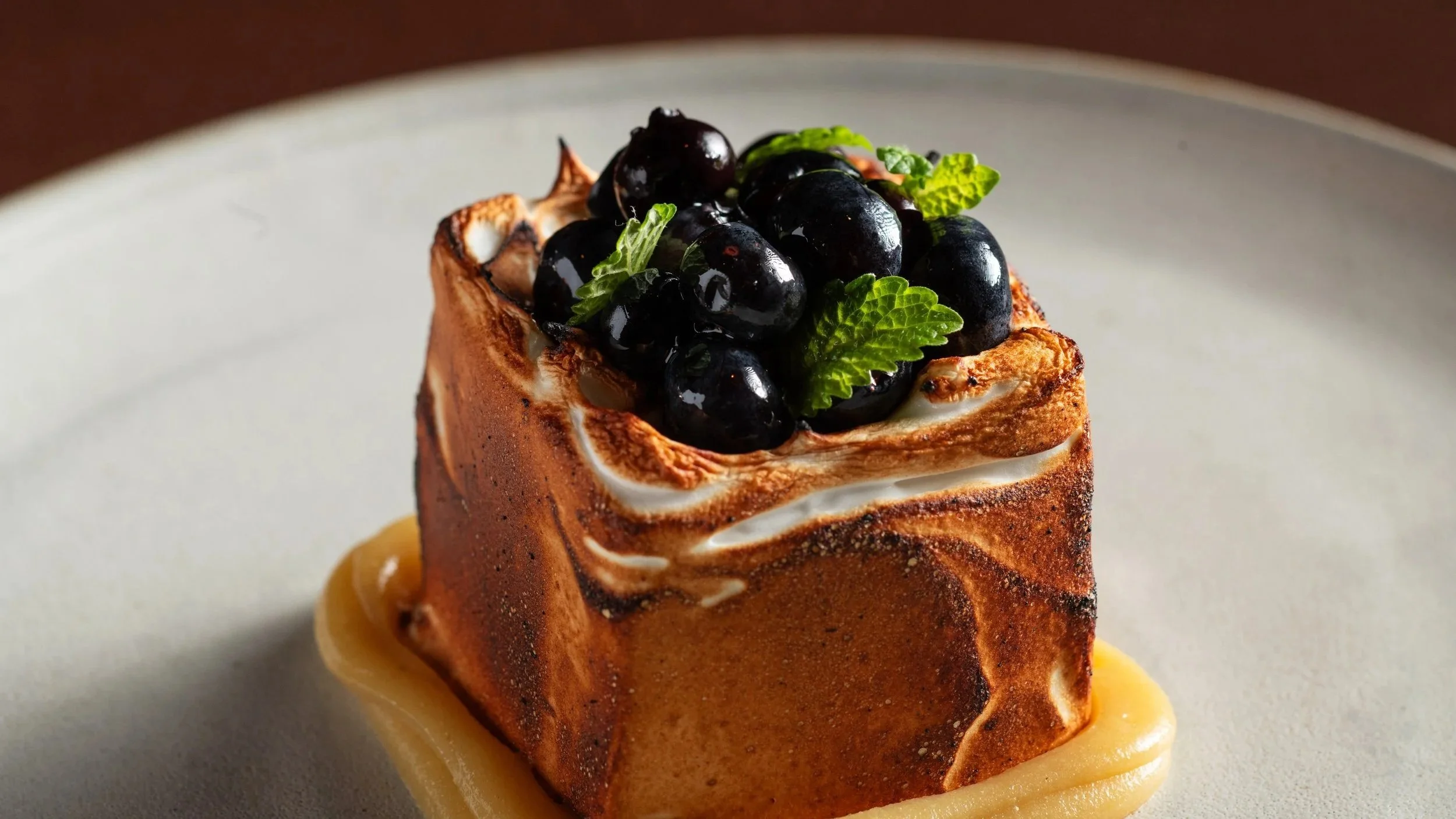 Baked Alaska dessert course served at Sepia fine dining restaurant in Chicago's West Loop