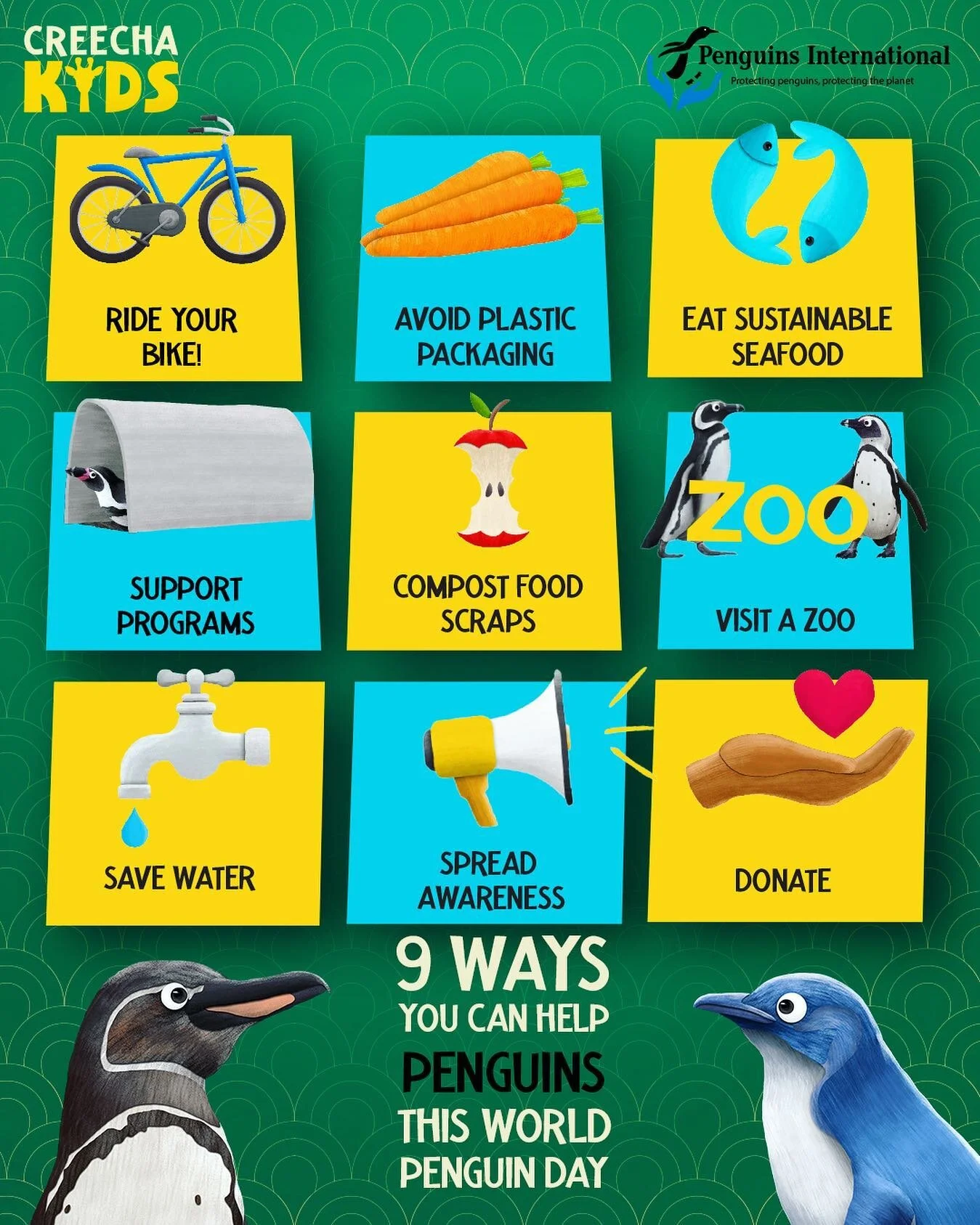 Sunday April 25th is World Penguin Day! Check out these 9 ways YOU can help penguins this World penguin Day (But also every day!) 
These tips come from from Katie Propp ( @wildlifekatie ) Conservation Education Manager at @penguins_international
1.