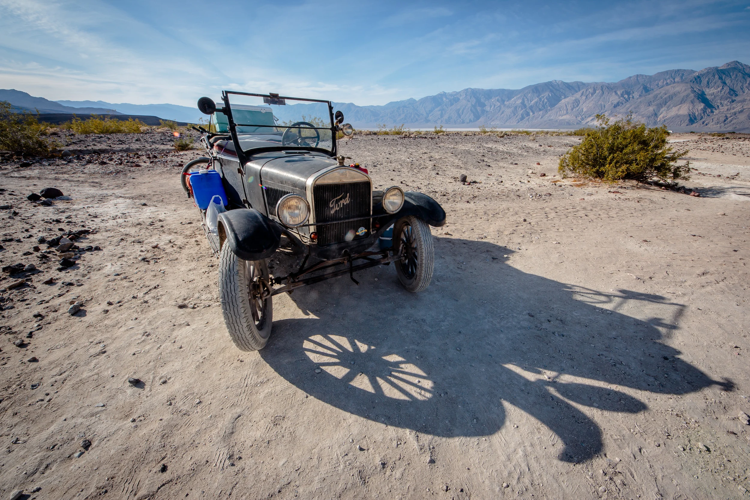 A Model T Ford driven down from Oregon. A fitting vehicle for the roads and area.