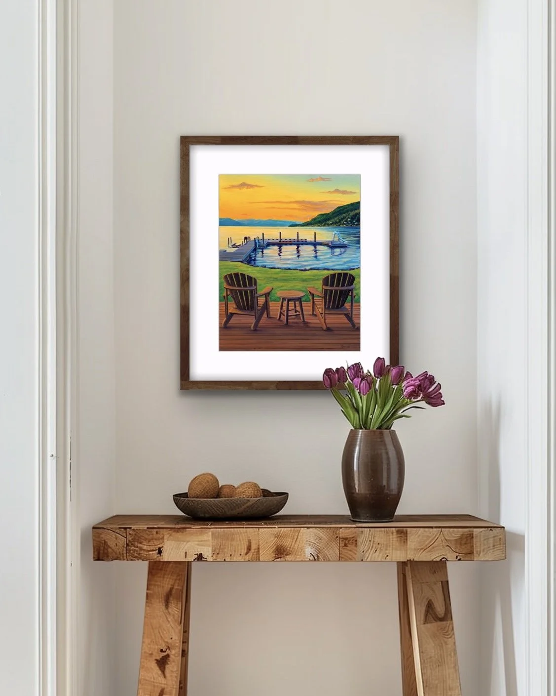 Carrs Landing Paper Print of a painting of Okanagan Lake at sunset near Vernon British Columbia